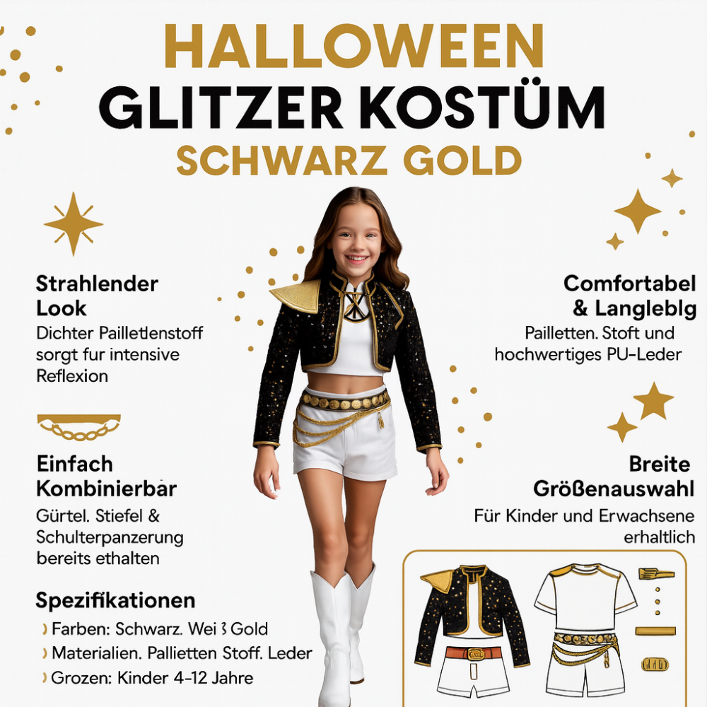 Glitzerkostüm Damen Schwarz Gold