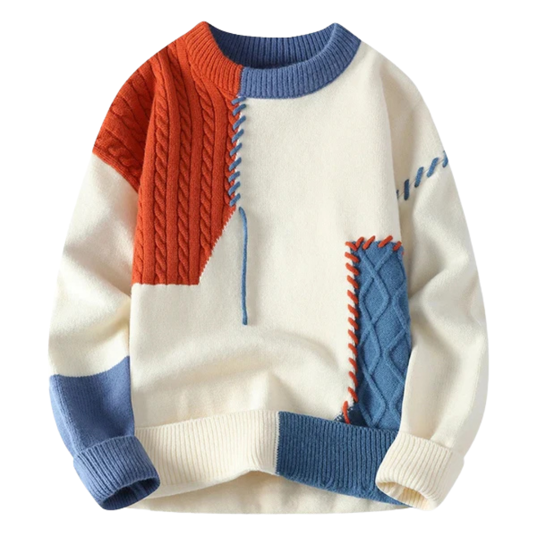 Herren Kabelstrick-Patchwork-Pullover | Texturiertes Design und entspannter Schnitt