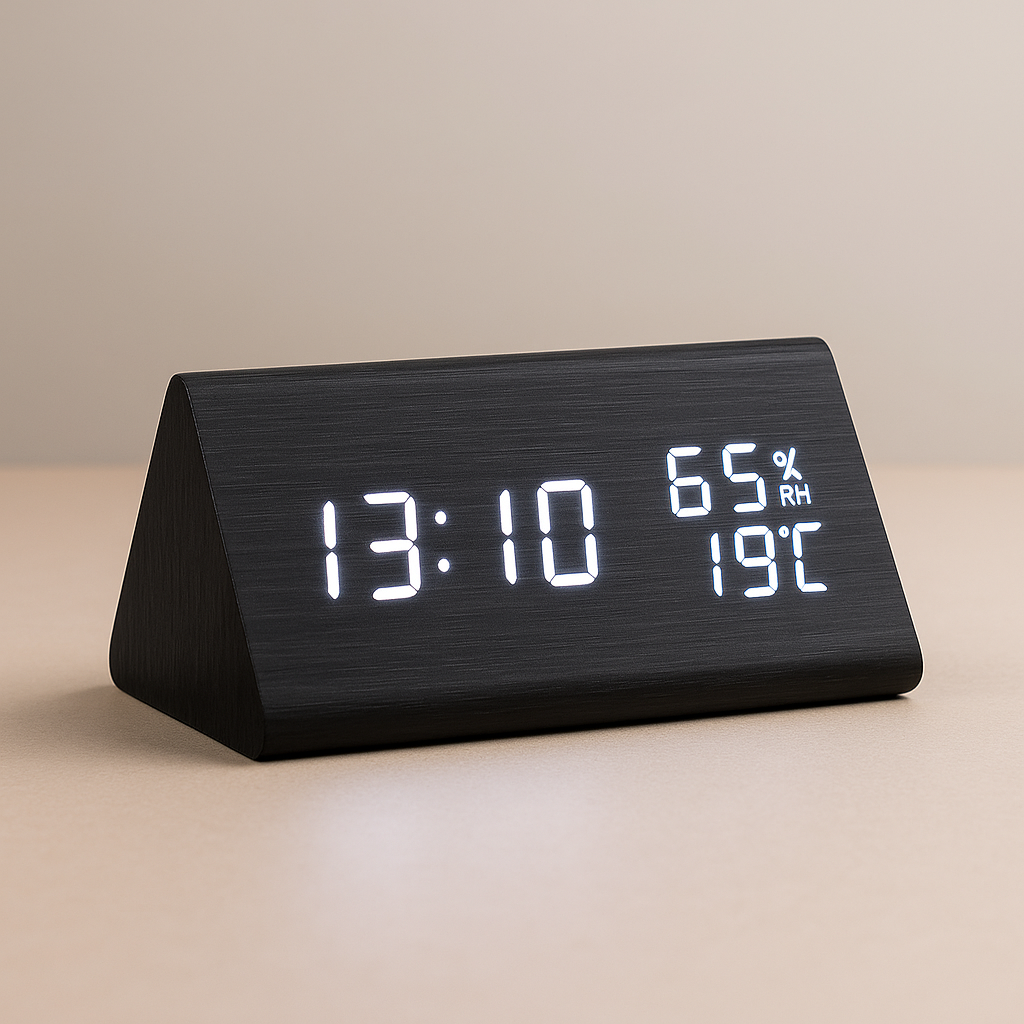 Digitaler LED-Wecker Holz Modern Temperatur