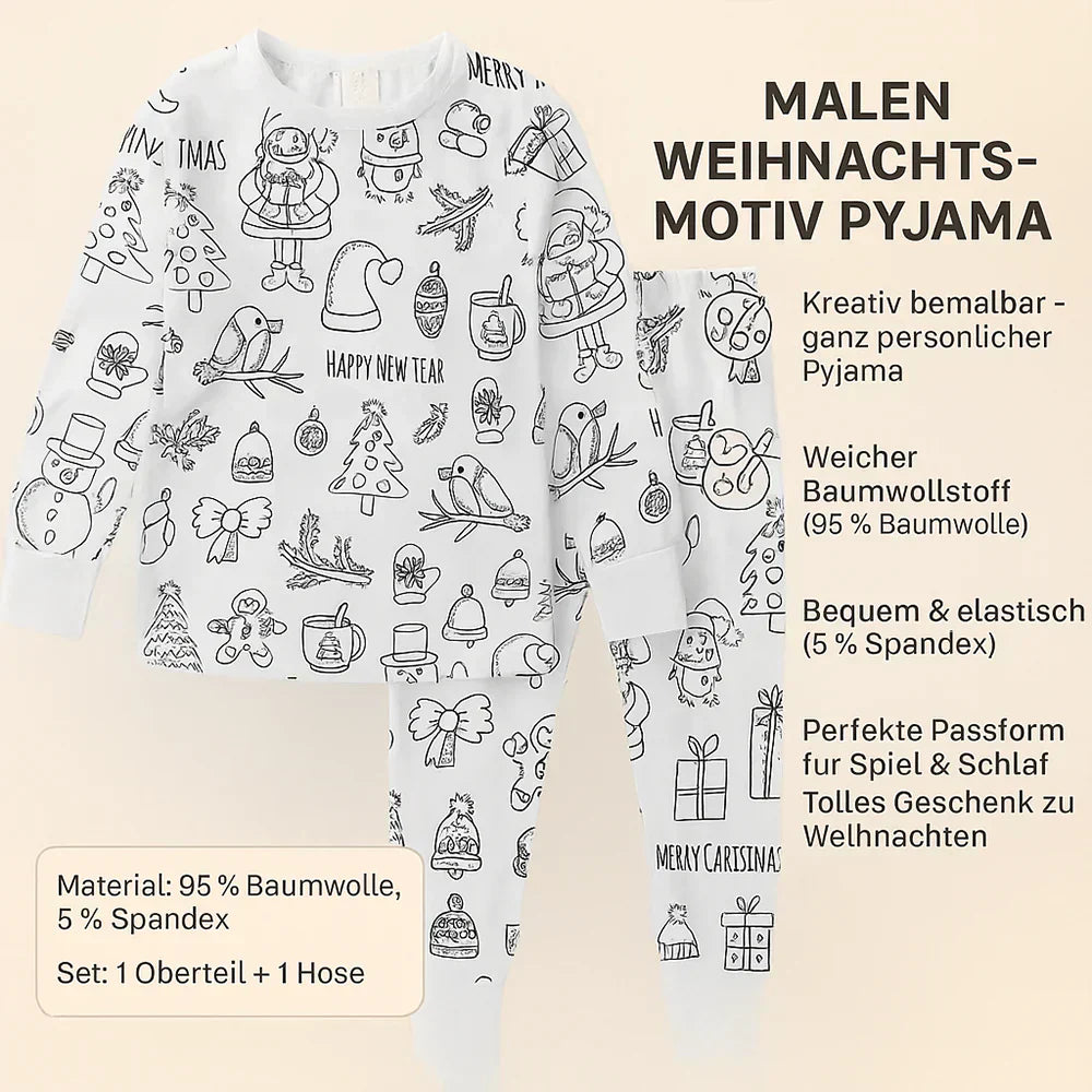 Kinder Baumwolle Schlafanzug Set Ausmalen Weihnachtsmotiv Schlafanzüge