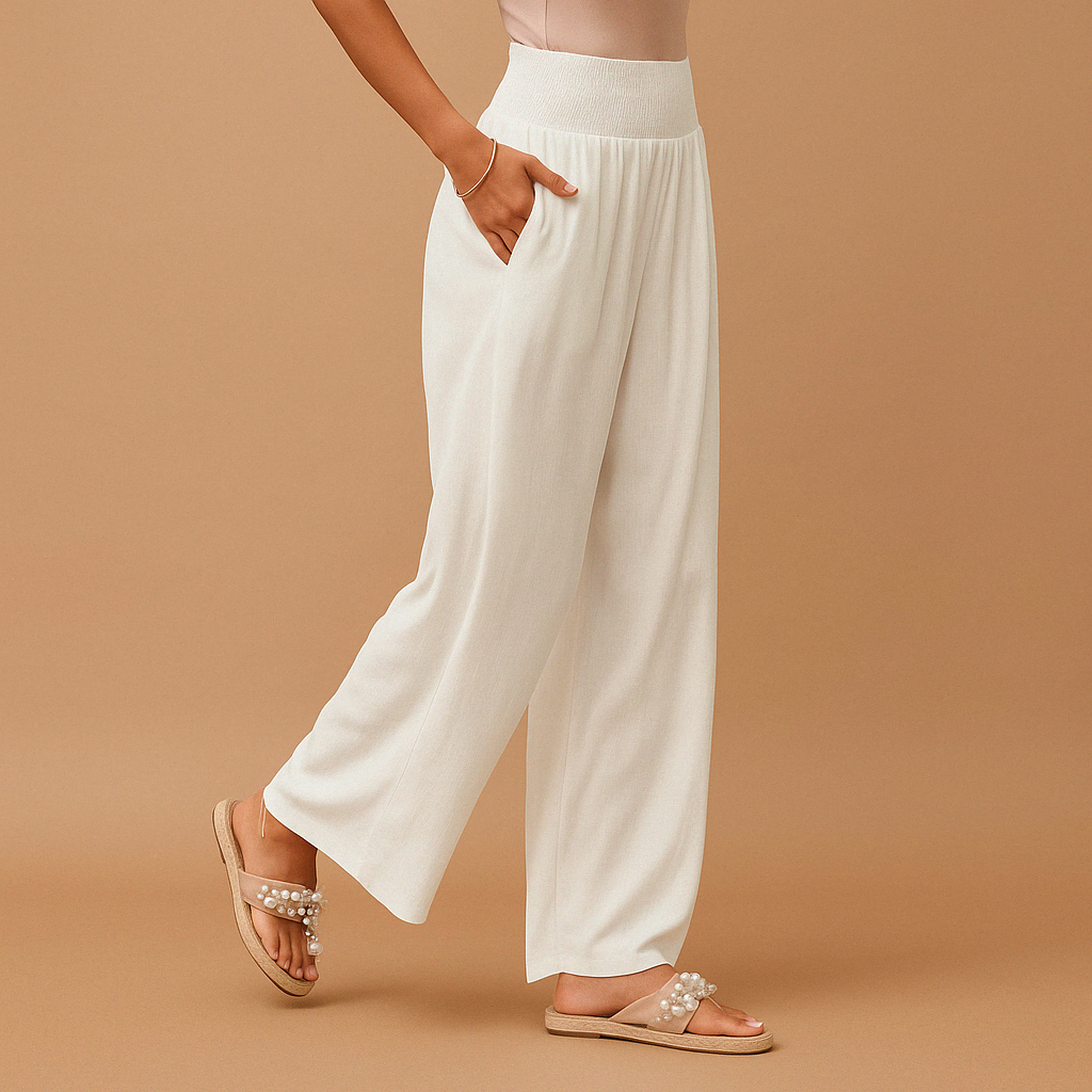 Damen Leinenhose mit elastischem Bund und geradem Bein