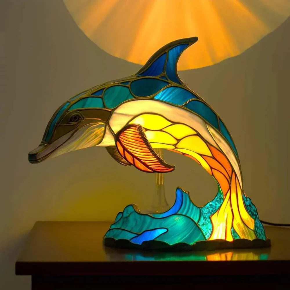Tischlampe Buntglas Motivlampe Dekoratives Licht Kunst Tierdesign