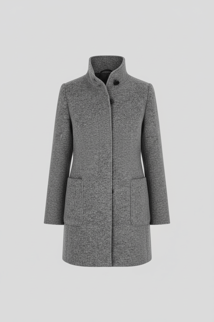 Damen Langer Mantel | Stehkragenjacke mit taillierter Passform und Knopfleiste