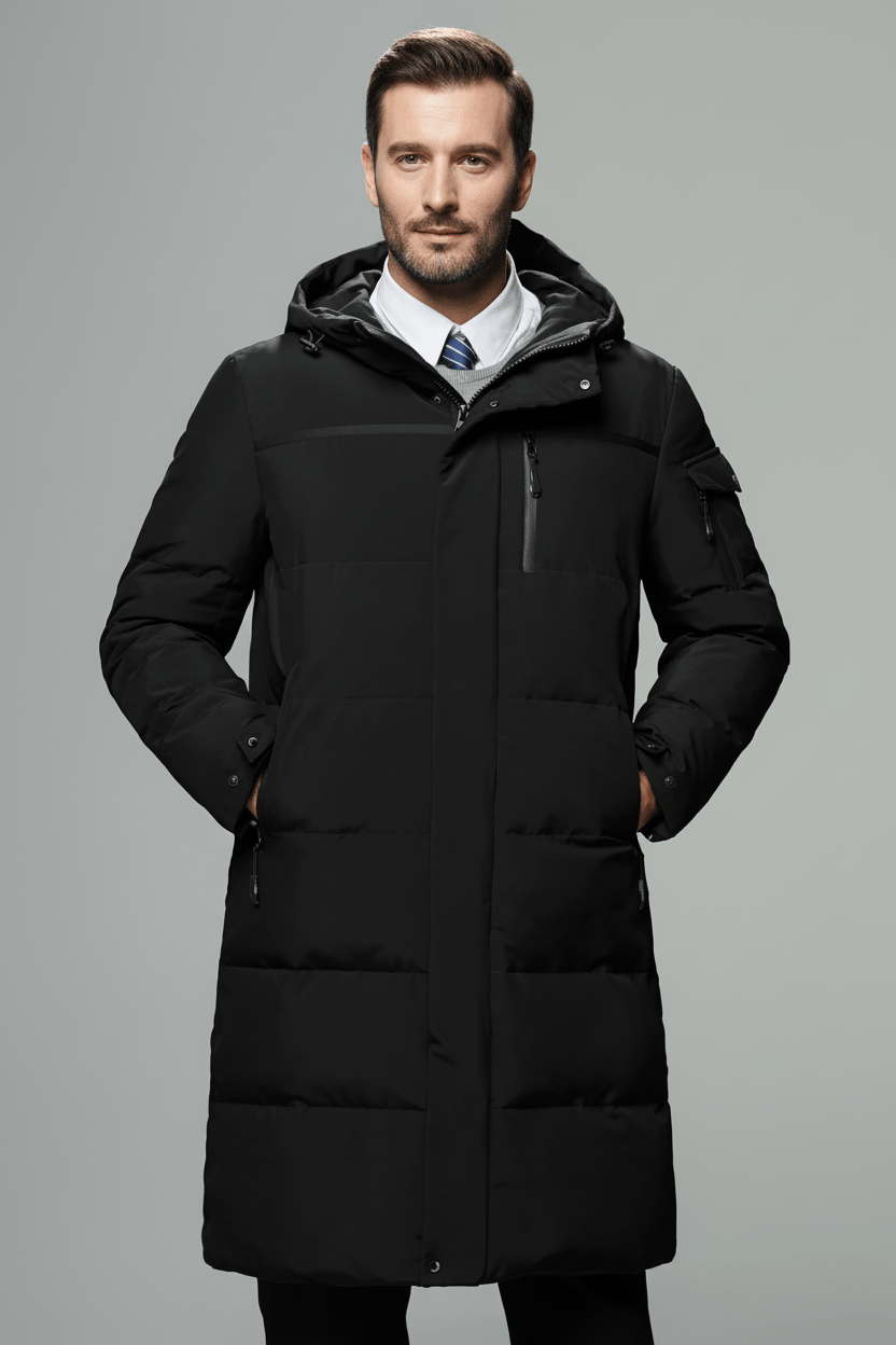 Herren Isolierte Wasserabweisende Lange Jacke mit Kapuze
