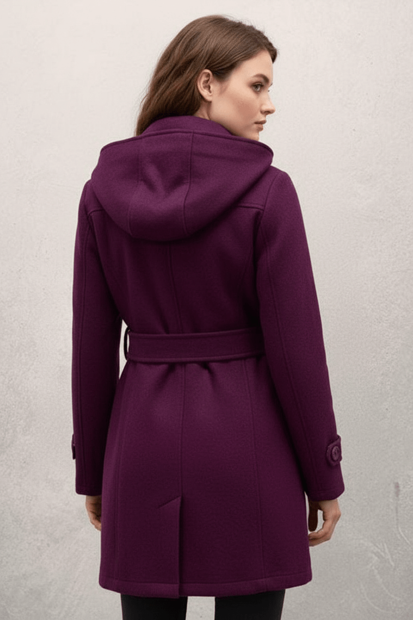 Damen Doppeltknopf-Hoodie-Mantel mit Gürtelschnitt