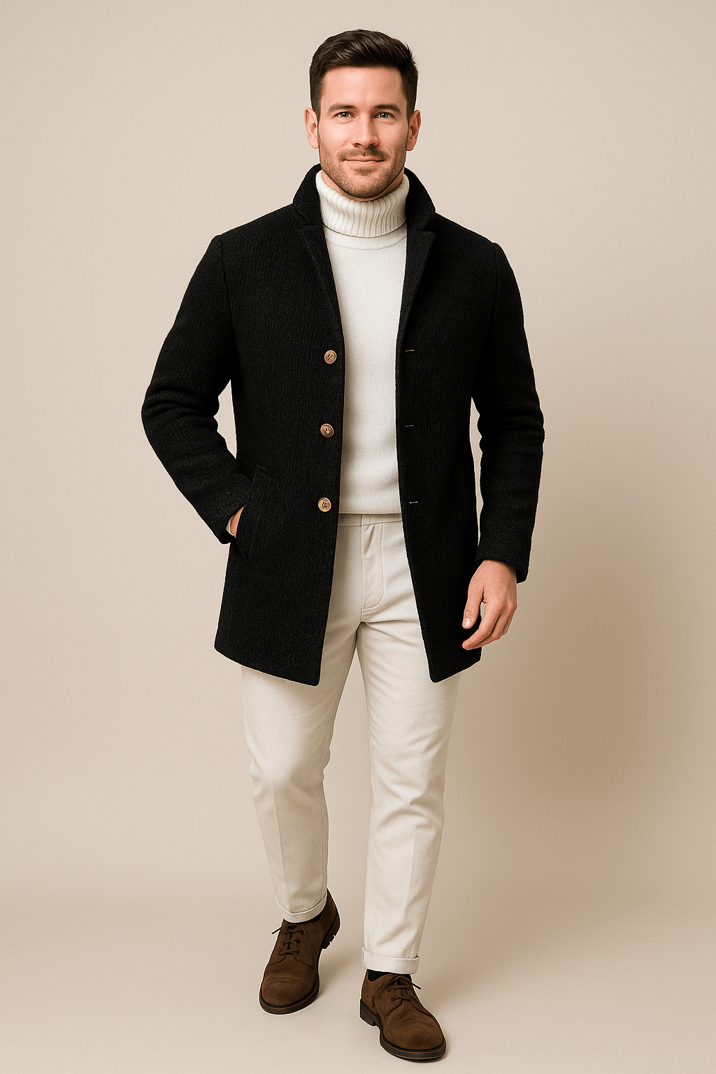 Herren Grobstrickcardigan – Knopf-Frontpullover mit Stehkragen