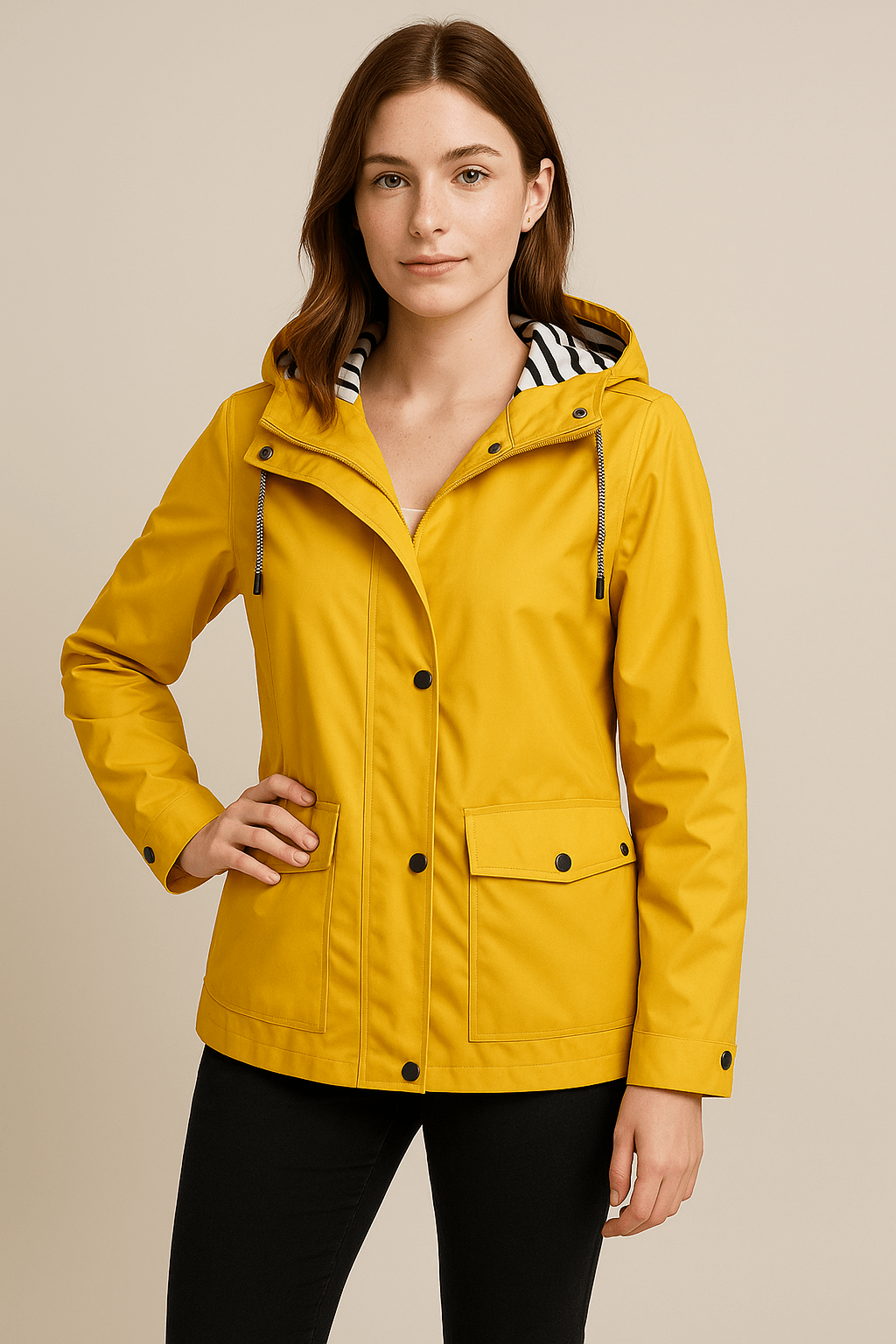 Damen Mid-Length Regenmantel mit verstellbarer Kapuze