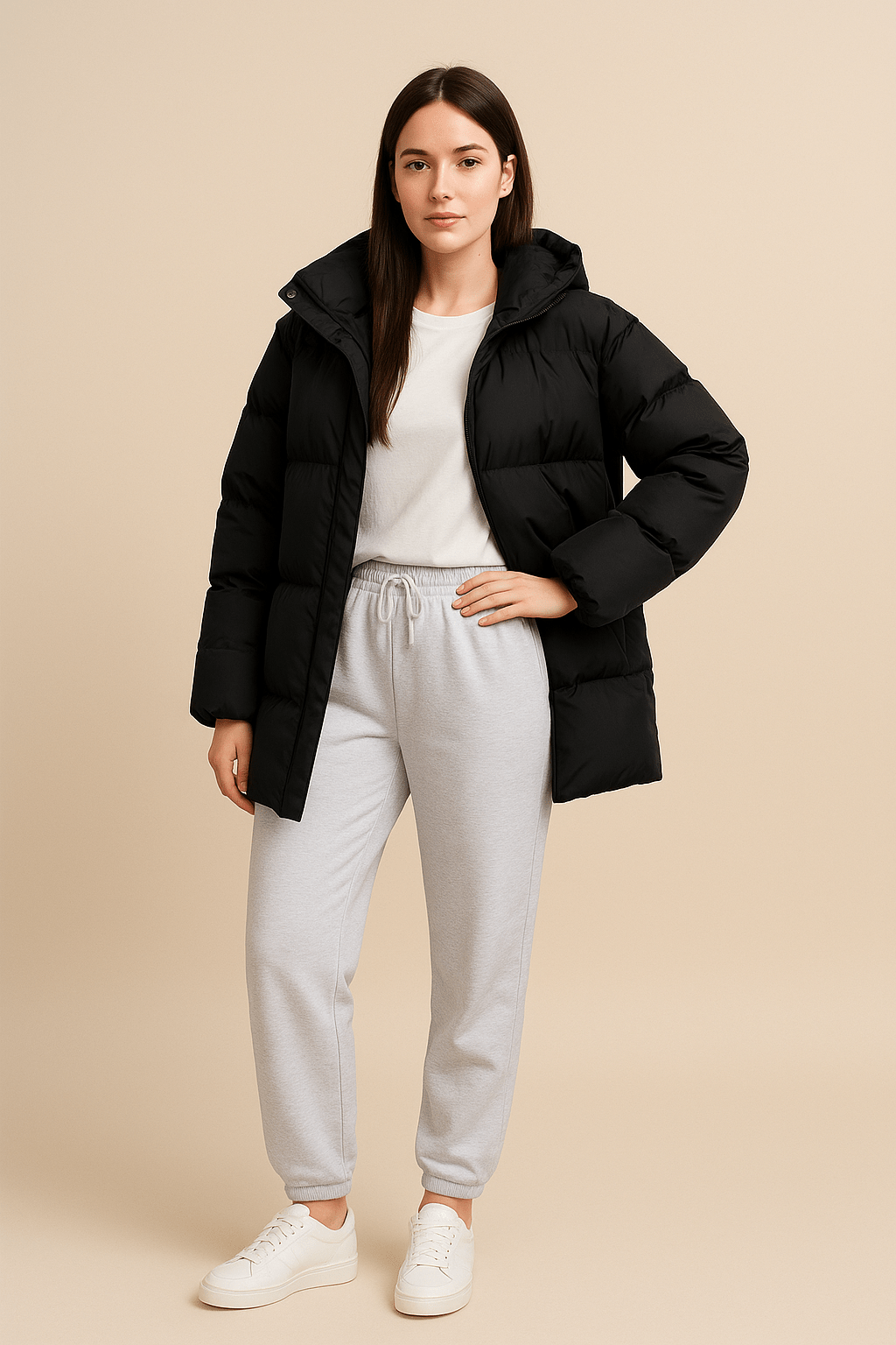 Damen Übergroße Stepp-Pufferjacke mit Wasserabweisender Kapuze
