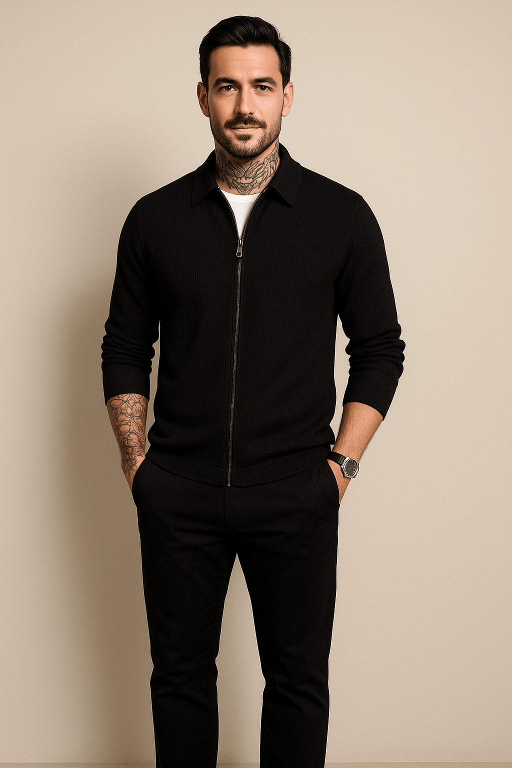 Herren Zip-Cardigan – Waffelstrick-Schicht mit modernem Schnitt