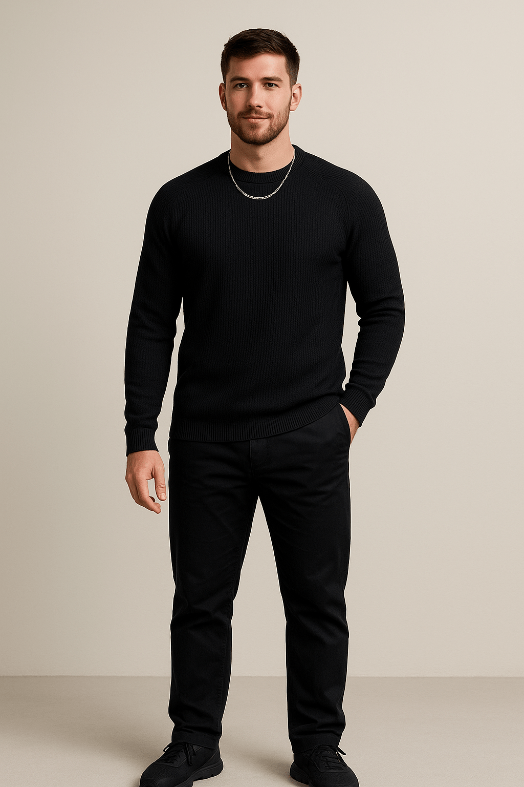Herren Rippstrickpullover – Slim Fit Rundhals-Pullover