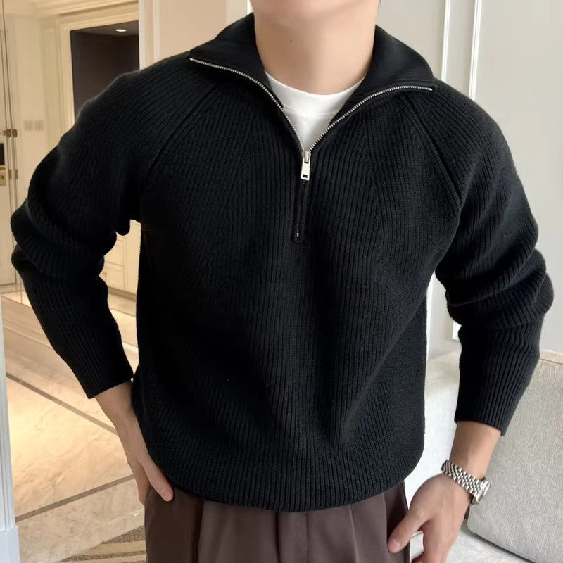 Herren Viertel-Reißverschluss Pullover mit Streifendetail