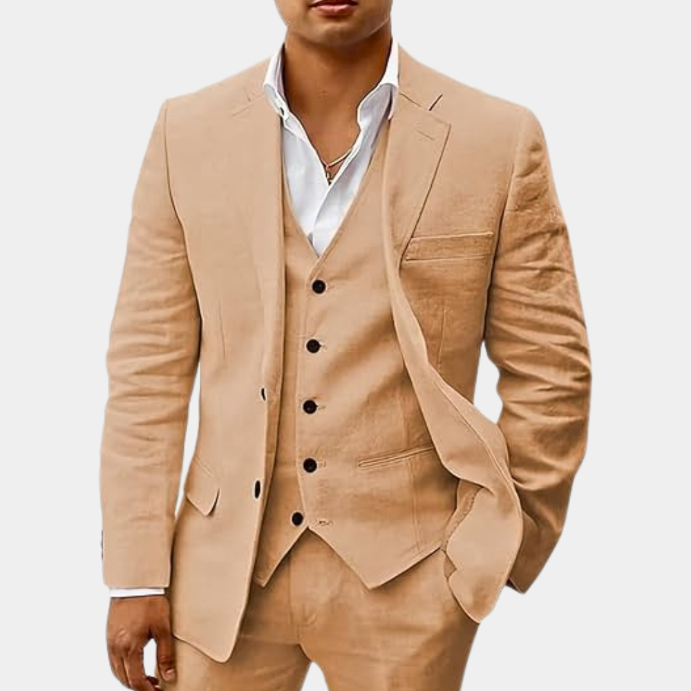 Herren Leinenanzug SummerEase – 3-teiliges atmungsaktives Sommeroutfit mit Weste