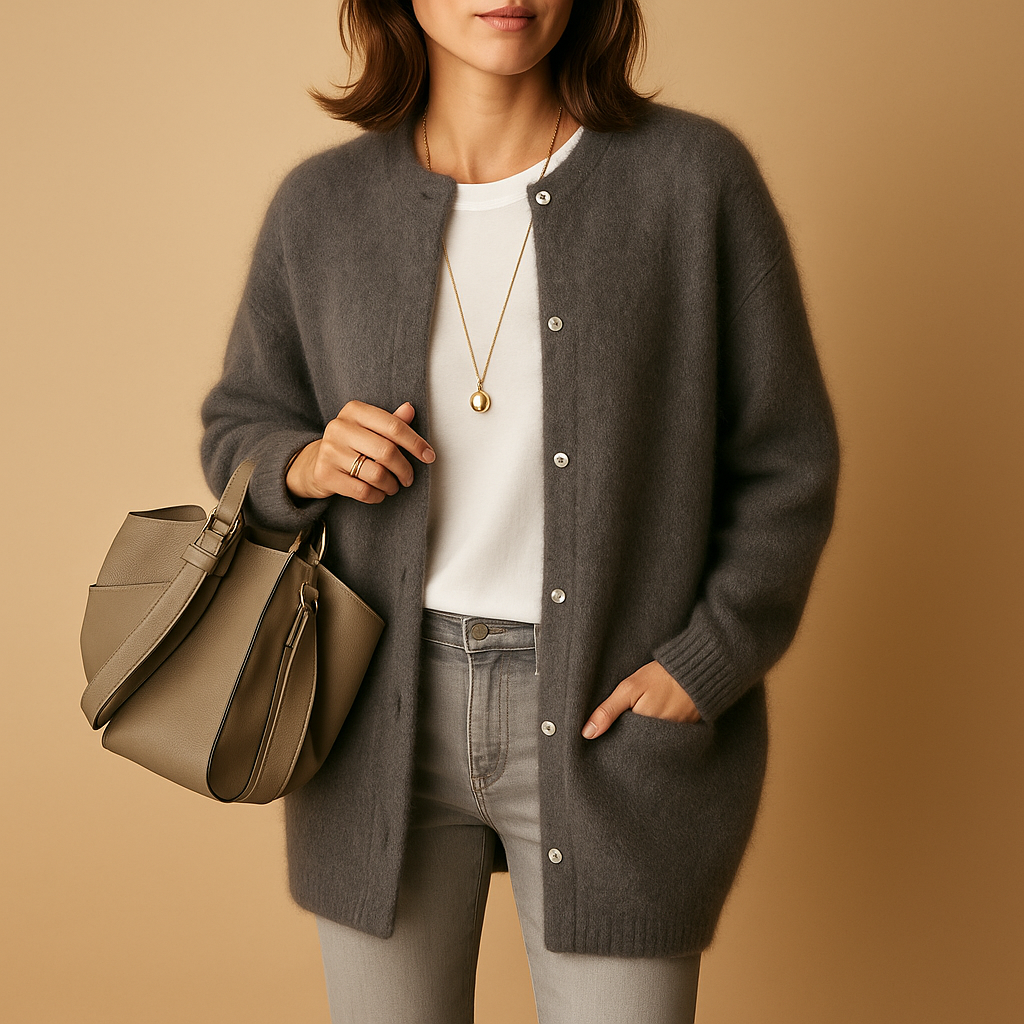 Damen Strickjacke mit Frontknöpfen und langen Ärmeln