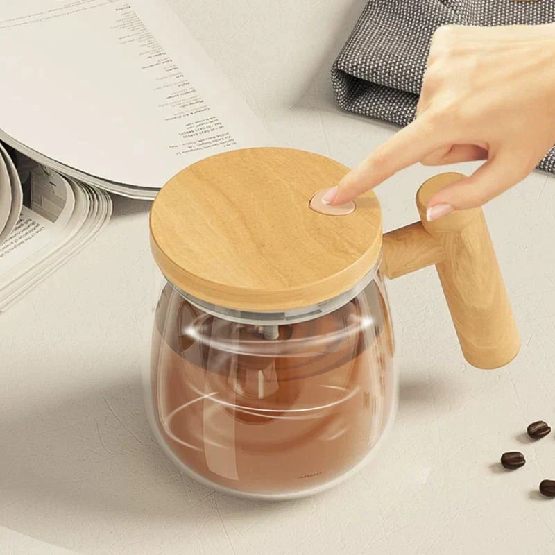 Automatische Kaffeetasse | Selbstumrührende Teetasse mit Holzgriff | RuhrTasse