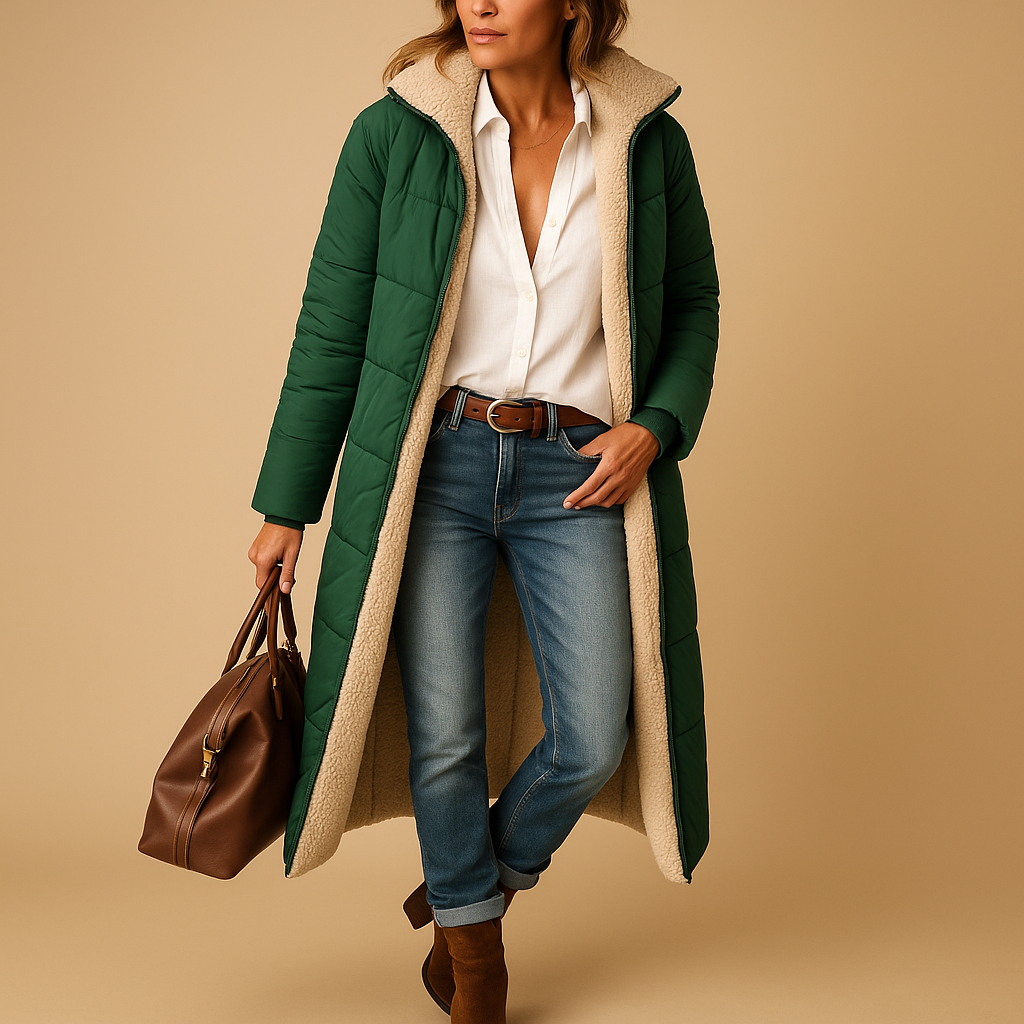 Damen langer gepolsterter Mantel – Steppdesign & Winterwärme