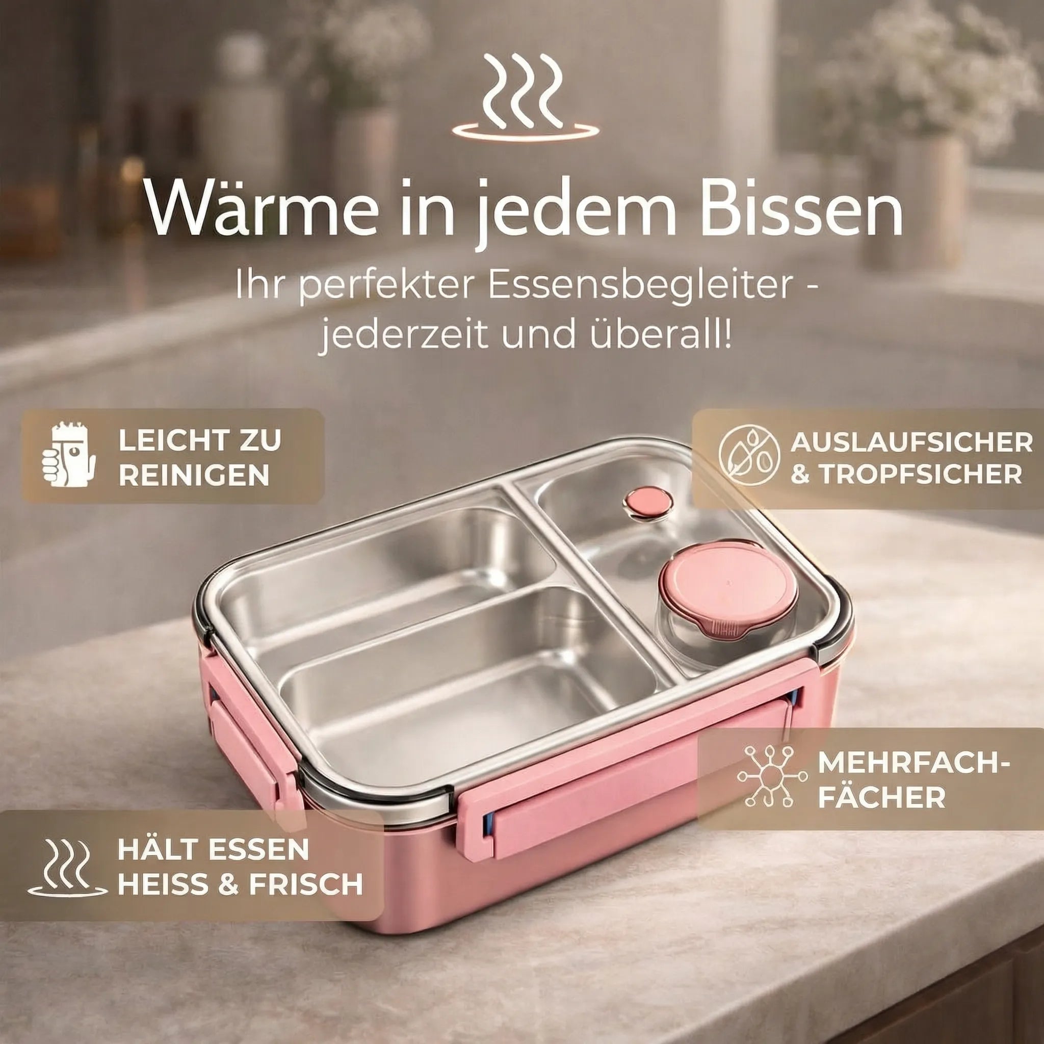 Mittagessen Box | Thermosbehälter für Essen | Lunch Box mit Fächern aus Edelstahl | Wärmebehälter | Esskraft