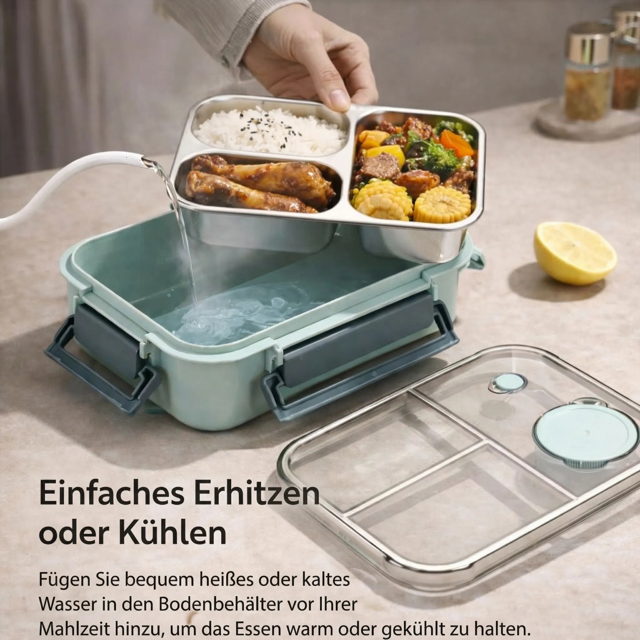 Mittagessen Box | Thermosbehälter für Essen | Lunch Box mit Fächern aus Edelstahl | Wärmebehälter | Esskraft