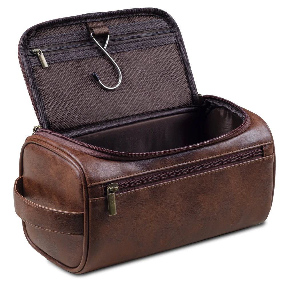 Ripob | Premium Leder Kulturbeutel | Drei-Schicht Wasserabweisendes Design | Integrierter Metallhaken zum Aufhängen | 25x13x13 cm | Kompakter Reiseorganizer mit Schnellzugriffsfach