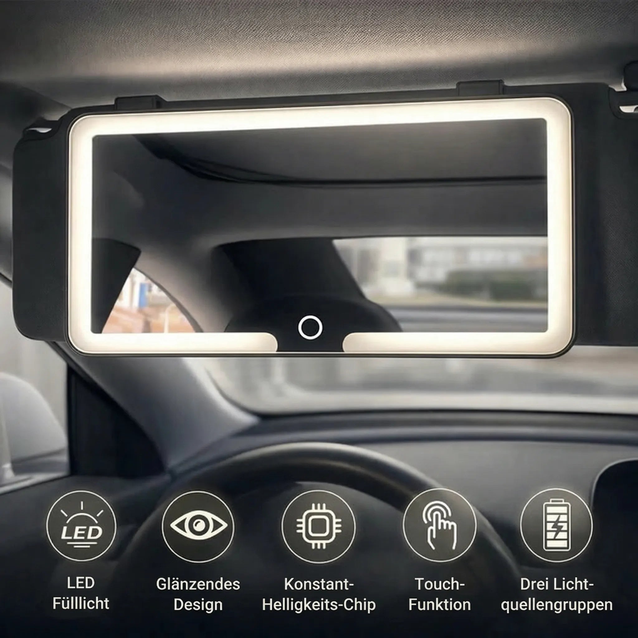 Makeup-Spiegel mit Licht für das Auto | Beleuchteter Kosmetikspiegel | GlowVisor