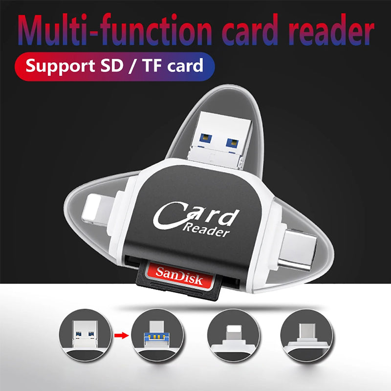 SD-Kartenleser mit USB A, USB C, Micro USB & Lightning | Kartenleser für iPhone, Android & Laptop | SD-Kartenadapter | FlexiLink