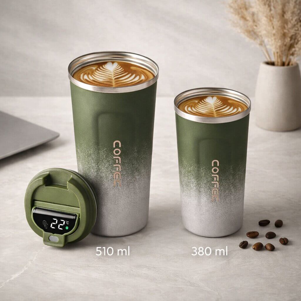 Thermobecher mit Temperaturanzeige | Smarter Trinkbecher aus Edelstahl | Themiora