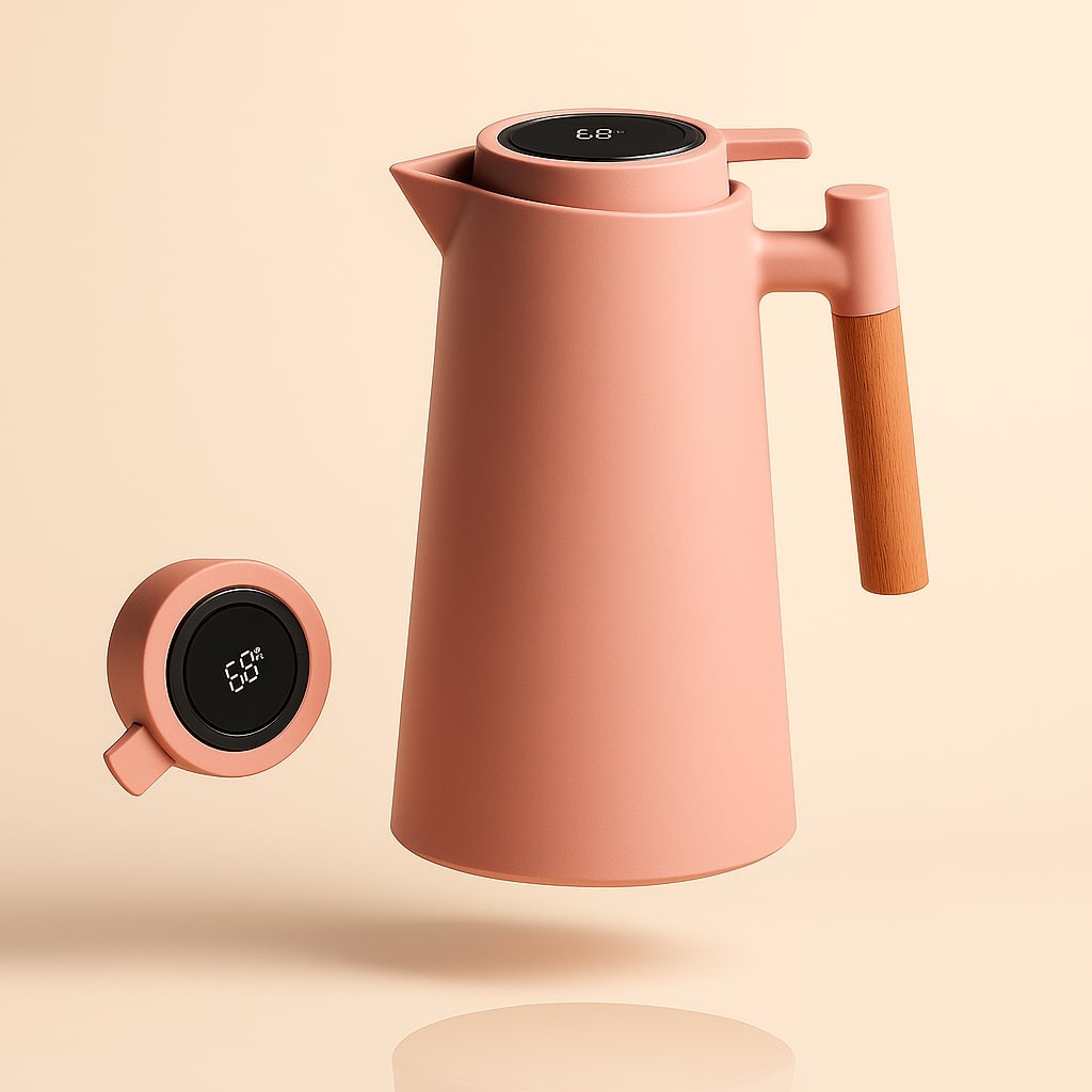 Thermokaraffe mit Temperaturanzeige | Isolierkanne 1 Liter für Kaffee & Tee | Heatina