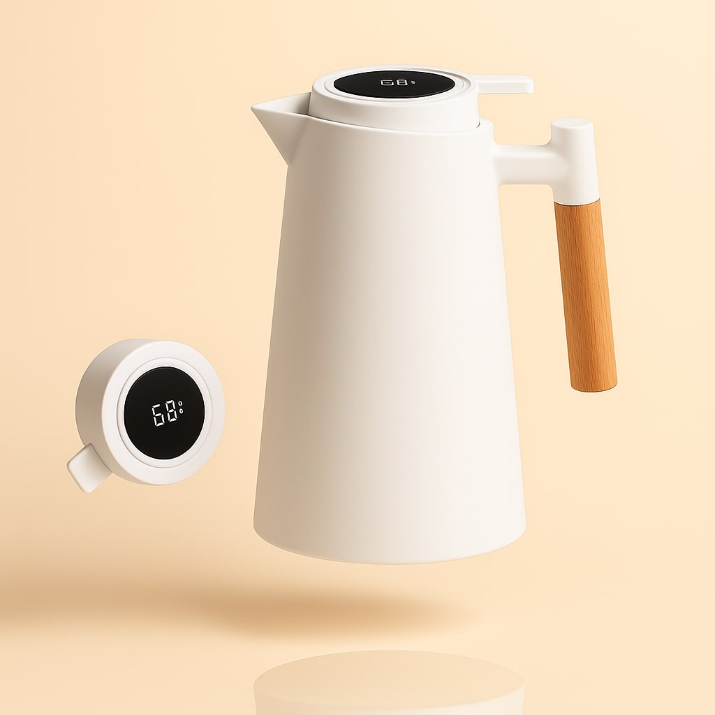 Thermokaraffe mit Temperaturanzeige | Isolierkanne 1 Liter für Kaffee & Tee | Heatina