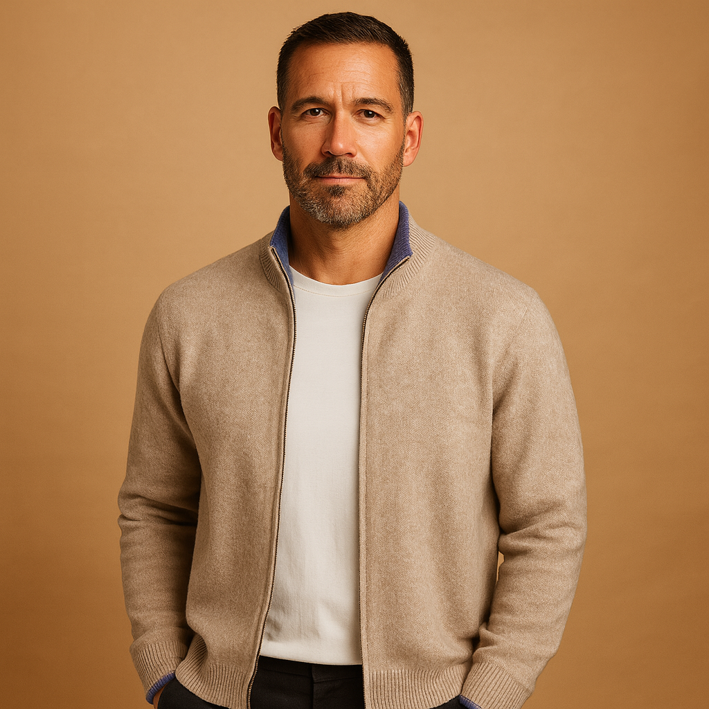 Herren Zip-Cardigan | Gerippter Kragenstrick mit bequemer Passform für den Alltag