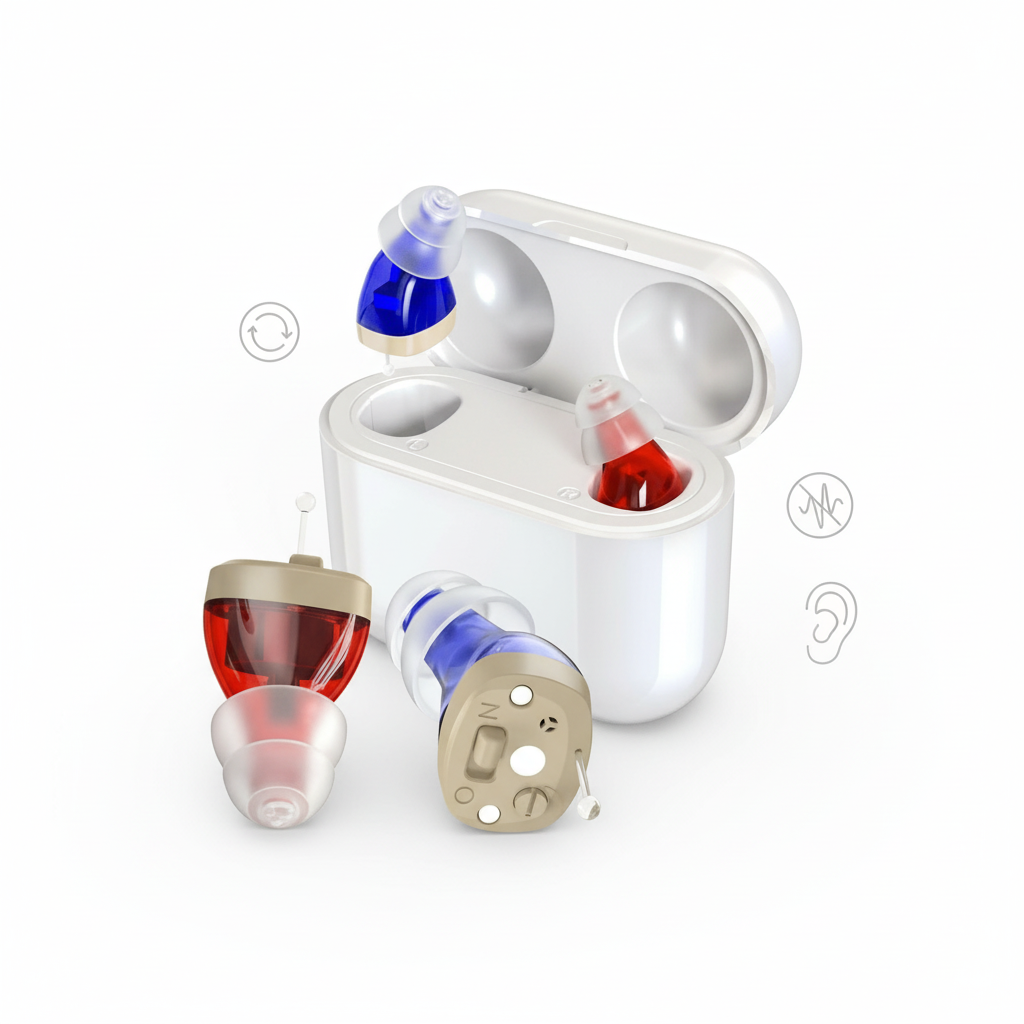 Ripob | HearPro ITC Hörverstärker Set | Wiederaufladbar | Intelligente Geräuschunterdrückung | In-Ear Design (discret) | 20 Stunden Akkulaufzeit | Inklusive mobiler Ladetasche
