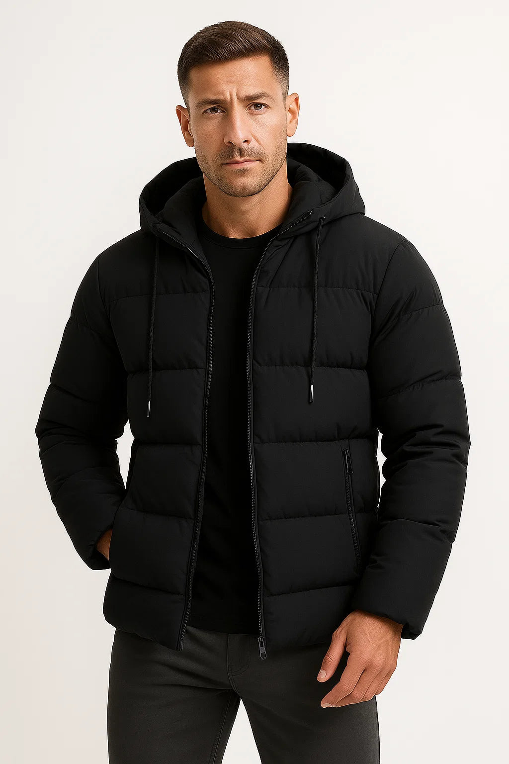 Herren Pufferjacke mit Kapuze – Isolierte Baumwollmischung Wintermantel