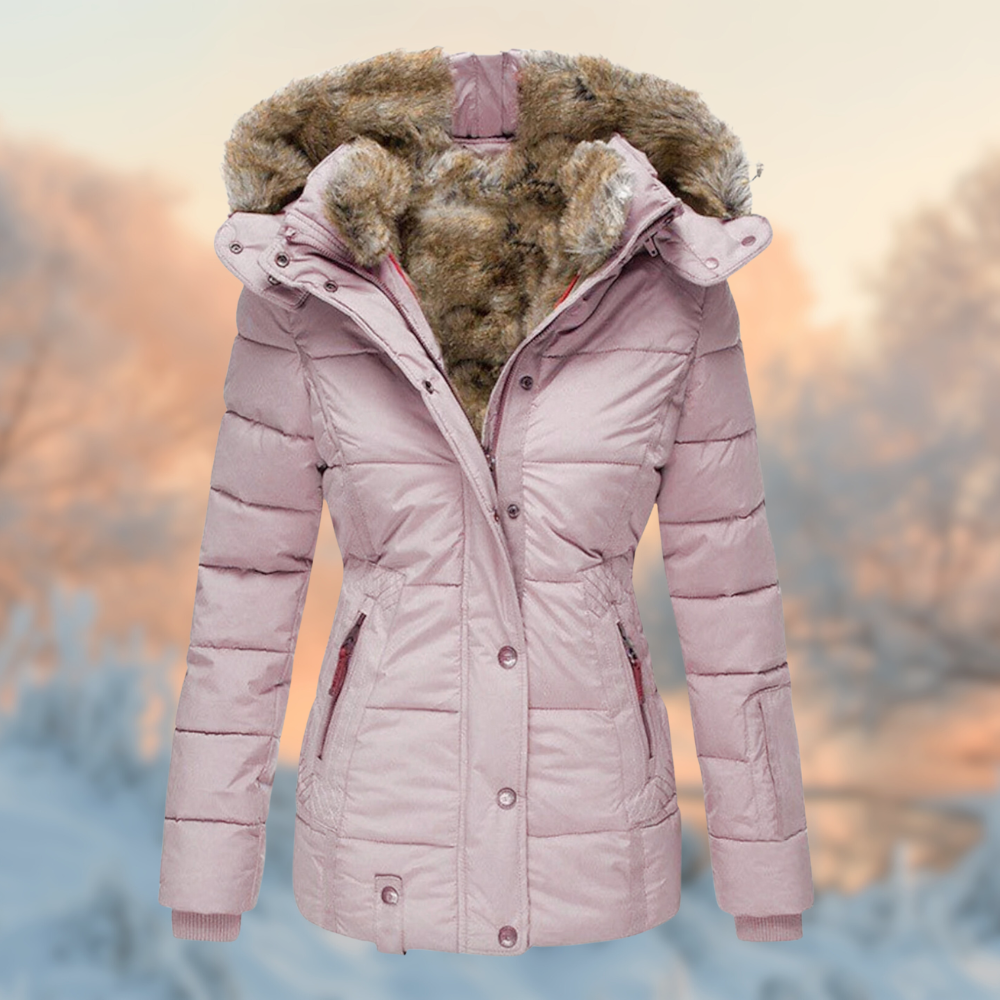 Damen warmer Wintermantel mit Kapuze und schmeichelhaftem Schnitt
