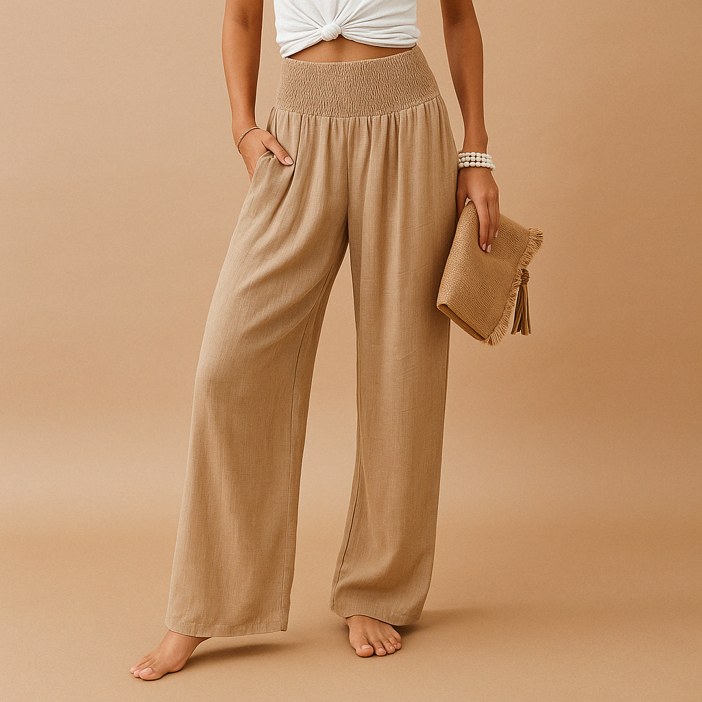 Damen Leinenhose mit elastischem Bund und geradem Bein