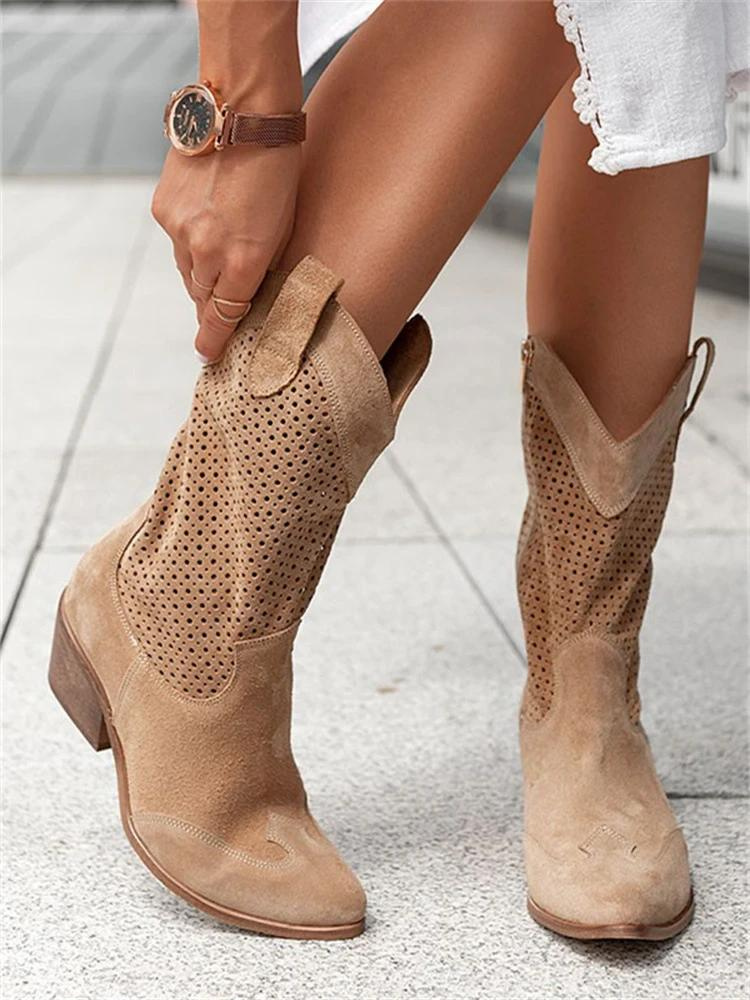 Damen Leder Western Stiefel – Mittelhohe Cowboy-Style mit Komfortfutter Modell Alvara