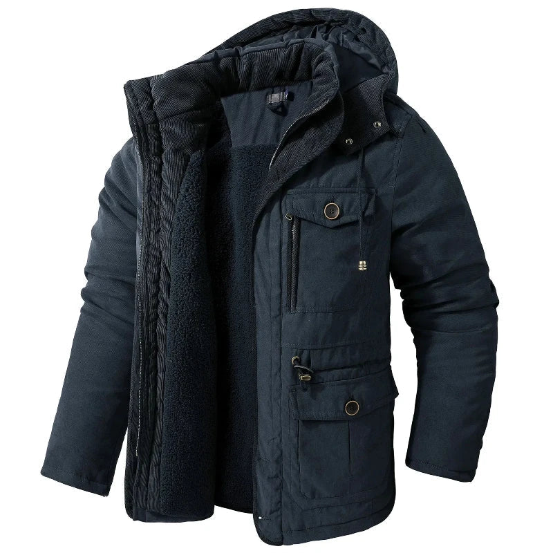 Herren Wasserabweisende Jacke | Kapuzen-Wintermantel mit Warmfutter