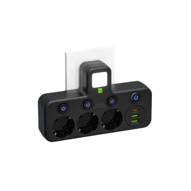 Mehrfachsteckdose VOLTRIQ ProLine | 3–4 Steckplätze + 2× USB & 1× Typ-C | 2500 W | Überspannungsschutz & Kontrollschalter