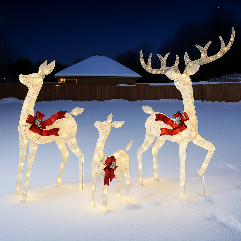Weihnachtsrentier Familien Dekoration Beleuchtet Außen Rattan Design