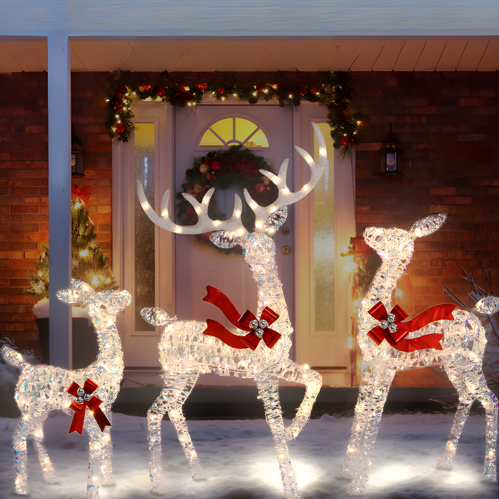 Weihnachtsrentier Familien Dekoration Beleuchtet Außen Rattan Design