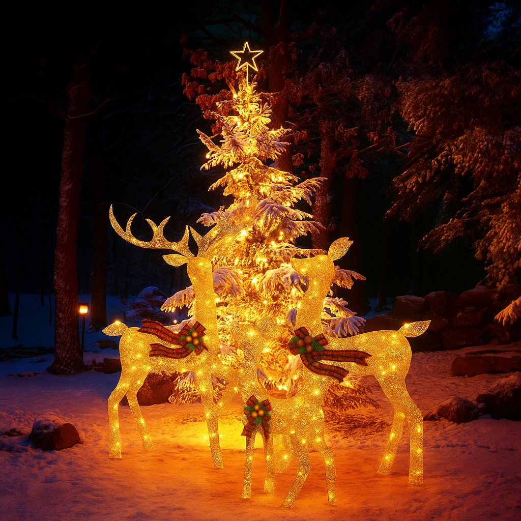 Weihnachtsrentier Familien Dekoration Beleuchtet Außen Rattan Design