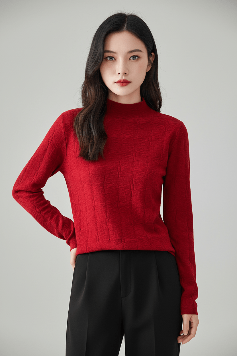 Damen Strukturstrickpullover mit Stehkragen und Slim Fit