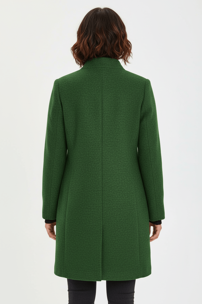 Damen Langer Mantel | Stehkragenjacke mit taillierter Passform und Knopfleiste
