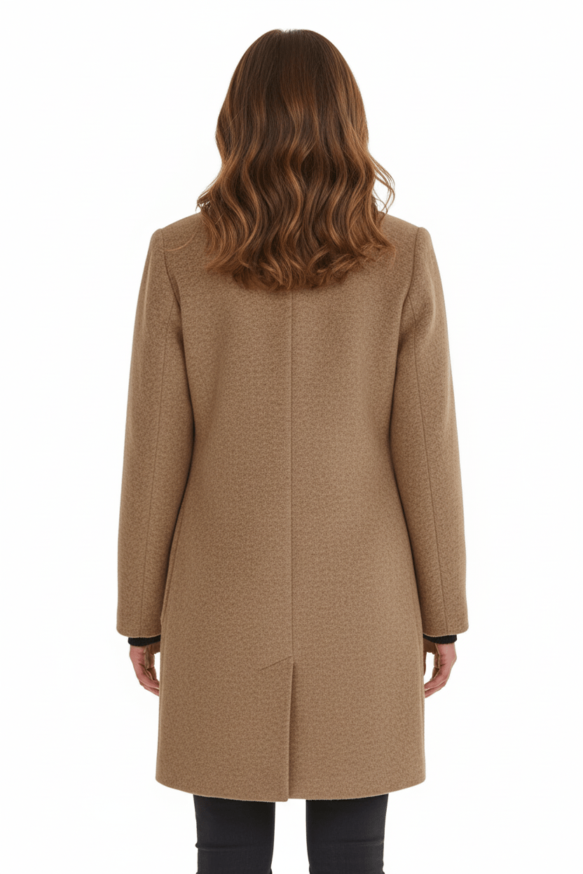 Damen Langer Mantel | Stehkragenjacke mit taillierter Passform und Knopfleiste