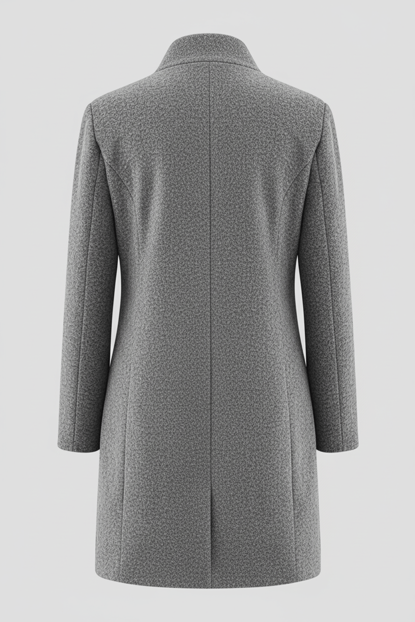 Damen Langer Mantel | Stehkragenjacke mit taillierter Passform und Knopfleiste