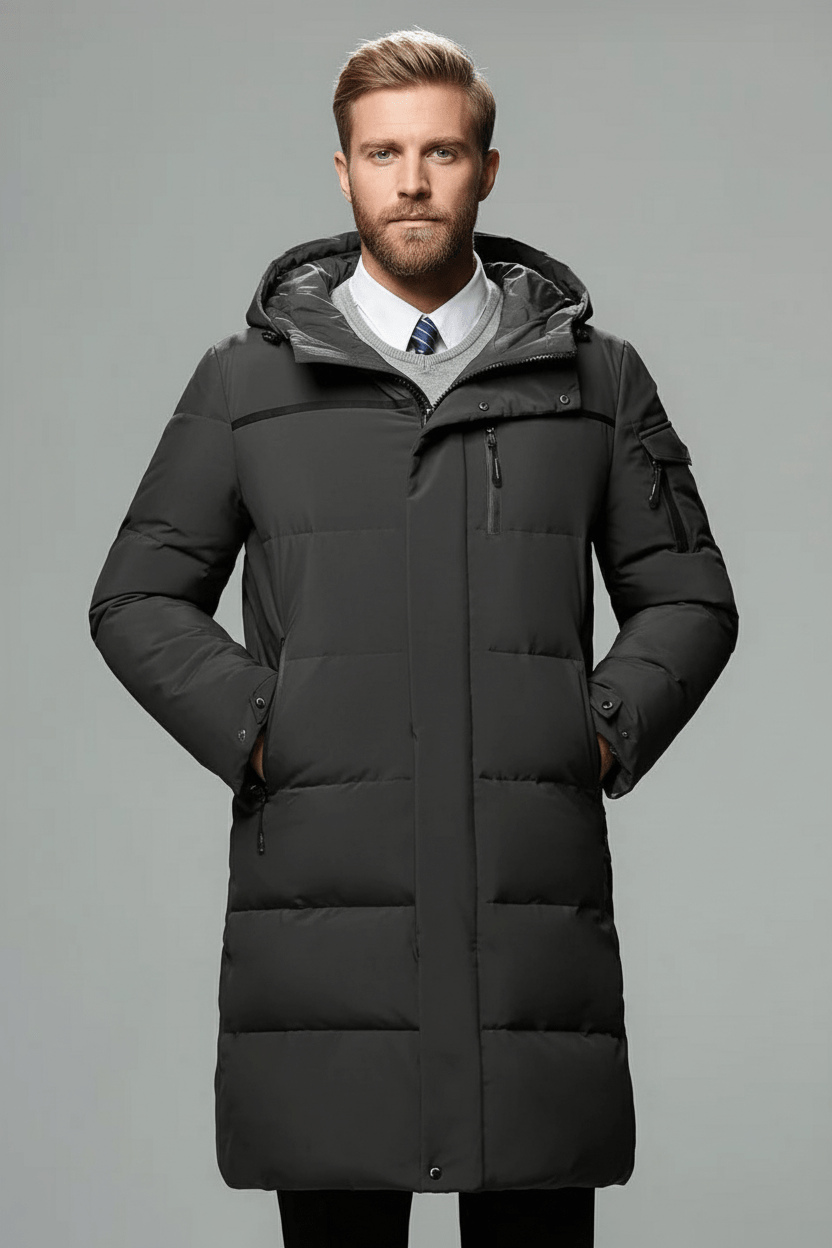 Herren Isolierte Wasserabweisende Lange Jacke mit Kapuze