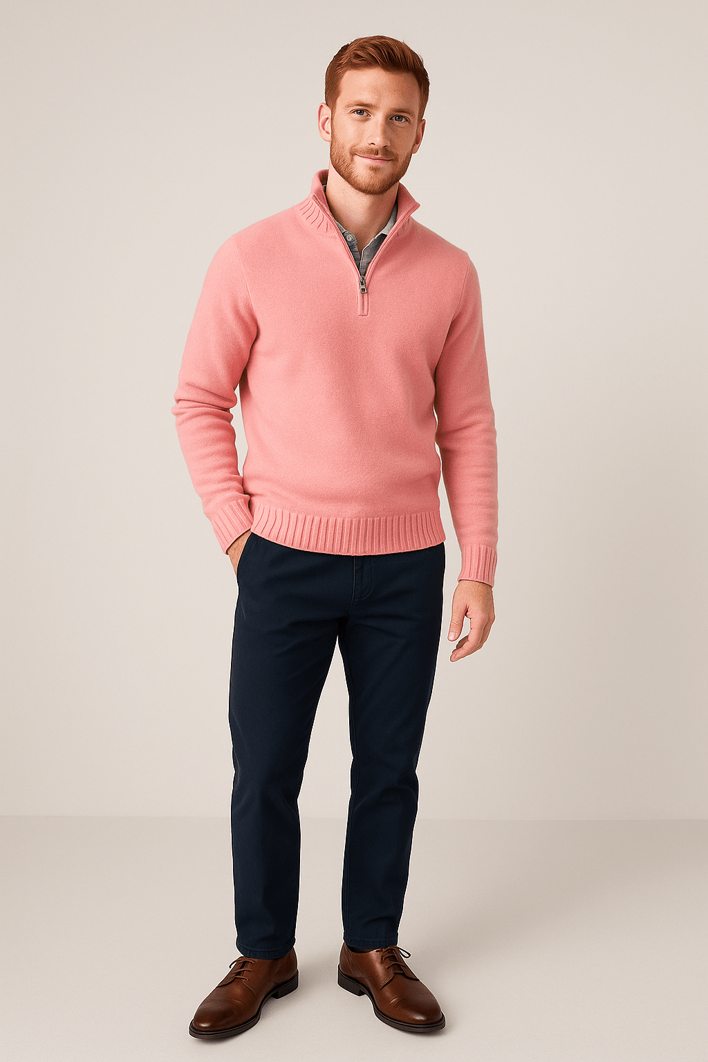 Herren Quarter-Zip Pullover – Gerippter Strickpullover mit hohem Kragen