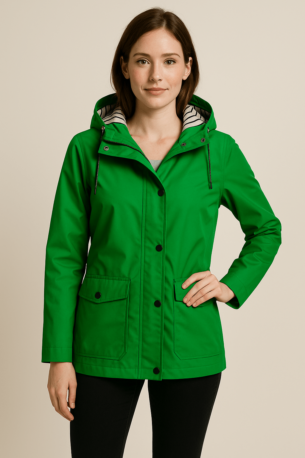 Damen Mid-Length Regenmantel mit verstellbarer Kapuze