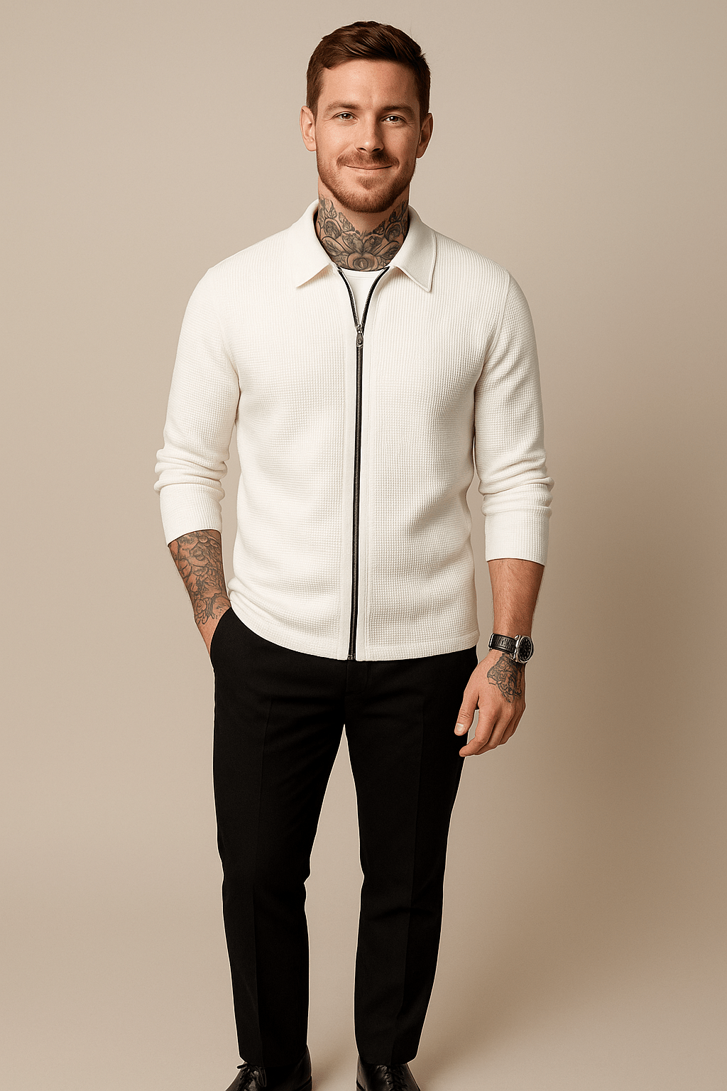 Herren Zip-Cardigan – Waffelstrick-Schicht mit modernem Schnitt