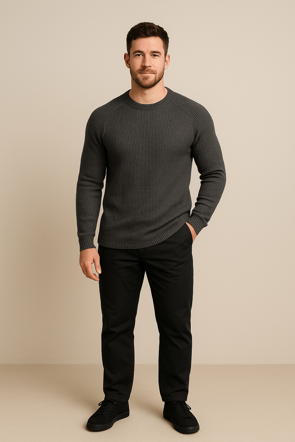 Herren Rippstrickpullover – Slim Fit Rundhals-Pullover