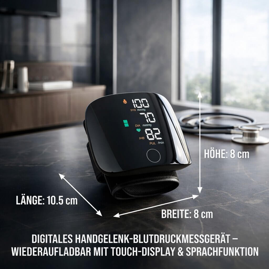 Handgelenk-Blutdruckmessgerät | Digitales Blutdruckmessgerät | Wiederaufladbar mit Touch-Funktion | Tensavio