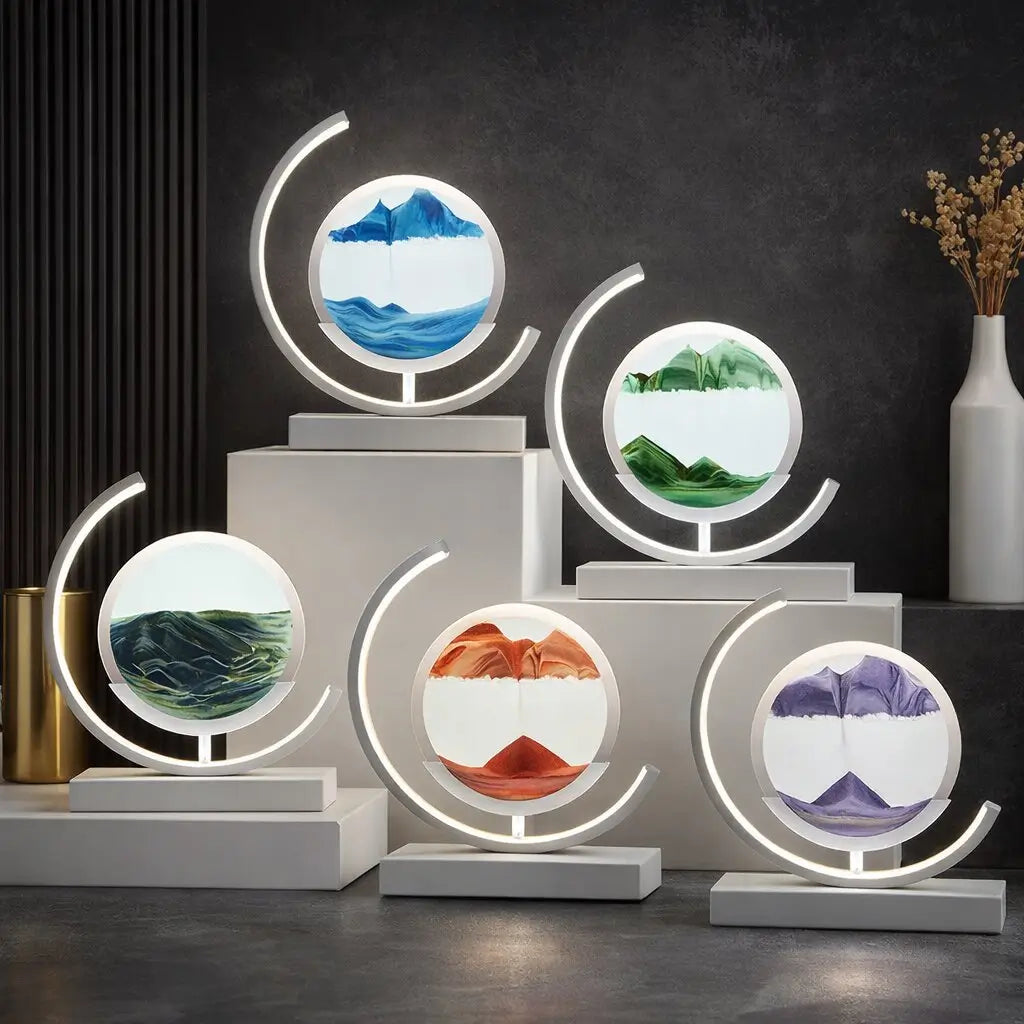 Dekorative LED Tischlampe | Moderne Designerlampe | Rotierendes Sandbild | SandScape