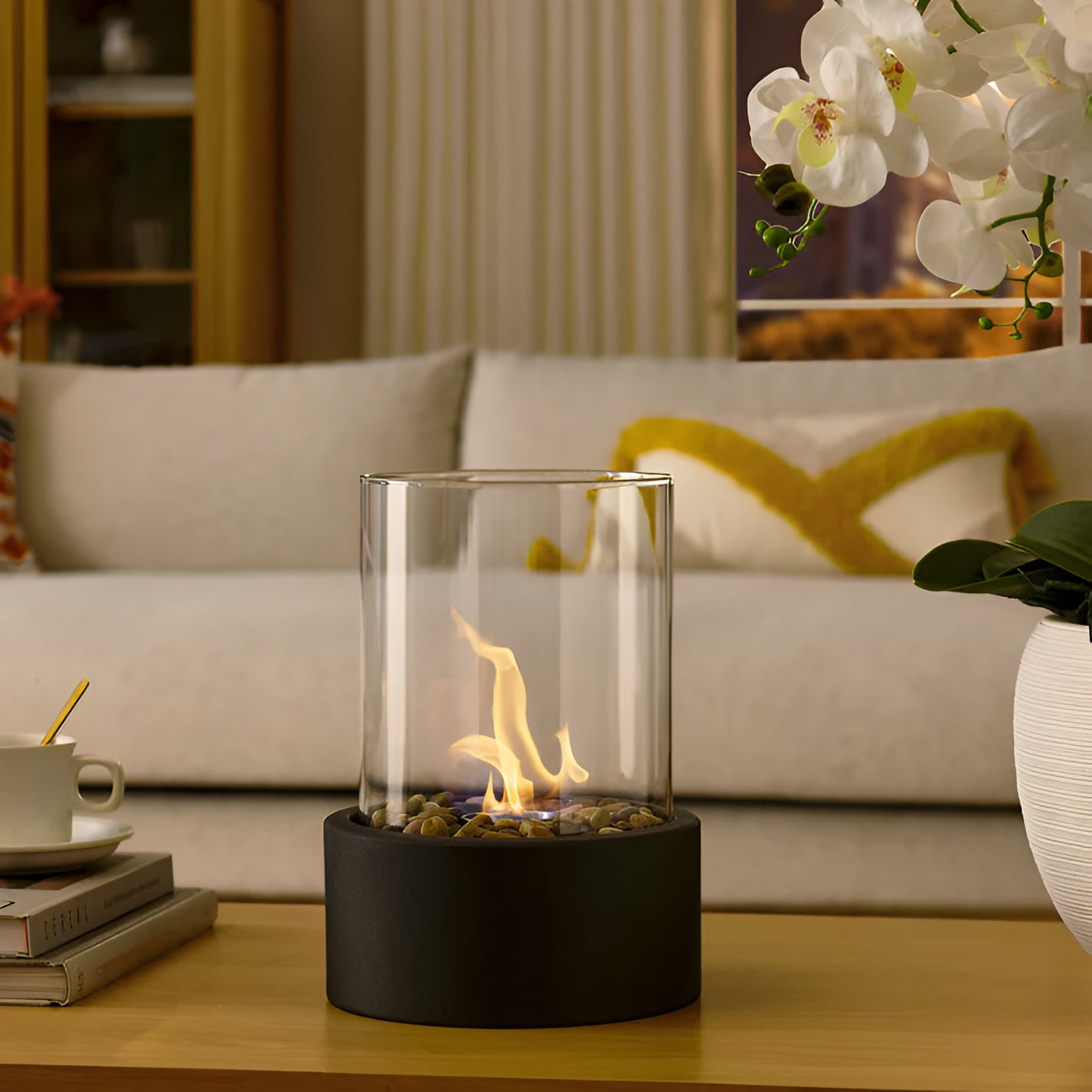 Tischkamin Glas Metall Modern Rauchfrei Bioethanol